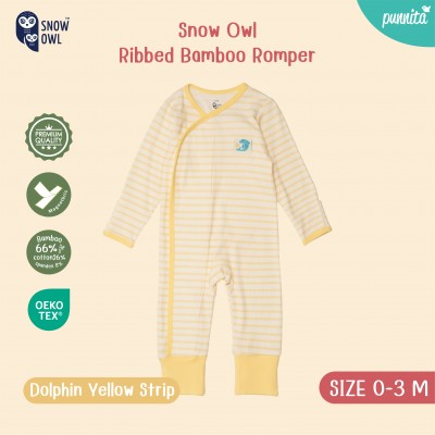 New !!  Snow owl Romper คอลเล็กชั่น Sleeping is my thing  ชุดหมี แขนขายาว 0-3 M - Dolphin Yellow Strip